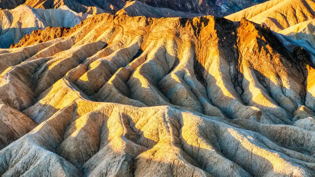 Calanchi da Zabriskie Point al tramonto nella Valle della Morte