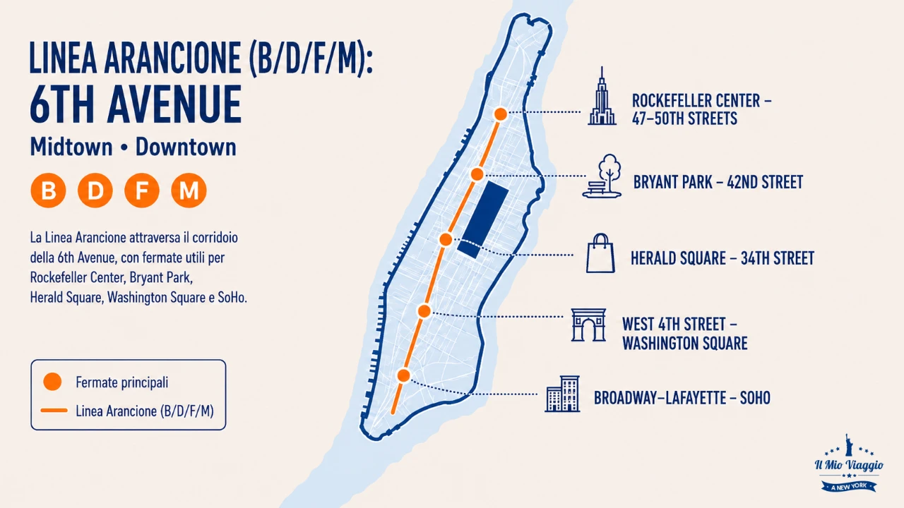 Metro New York Linea Arancione Mappa Manhattan
