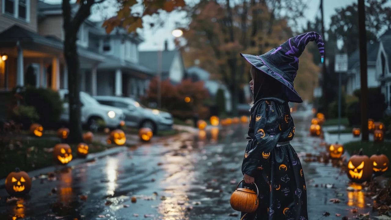 Strada addobbata per Halloween