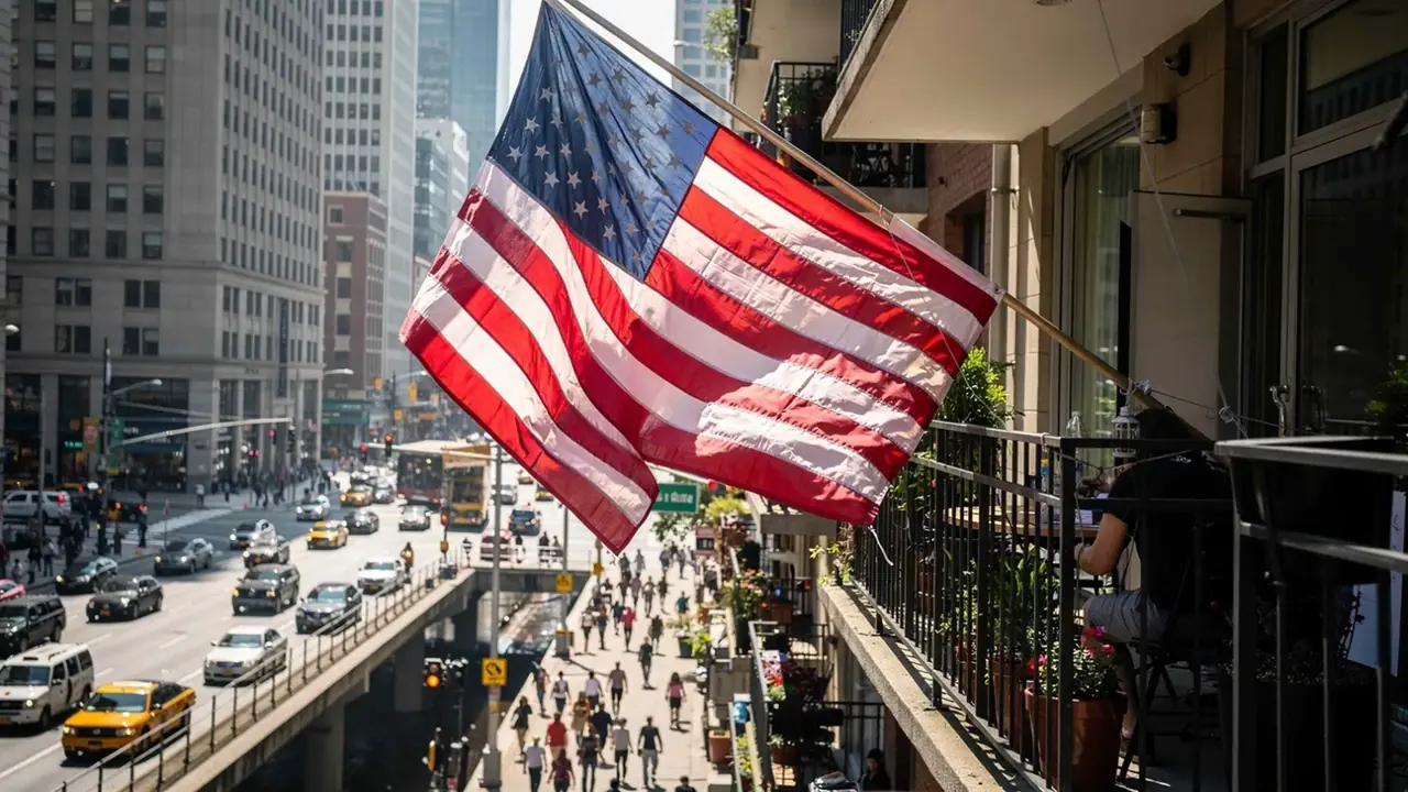 Bandiera americana sventola a New York