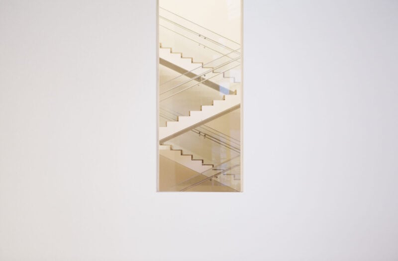 White zigzag staircase inside the Museum of Modern Art in New York