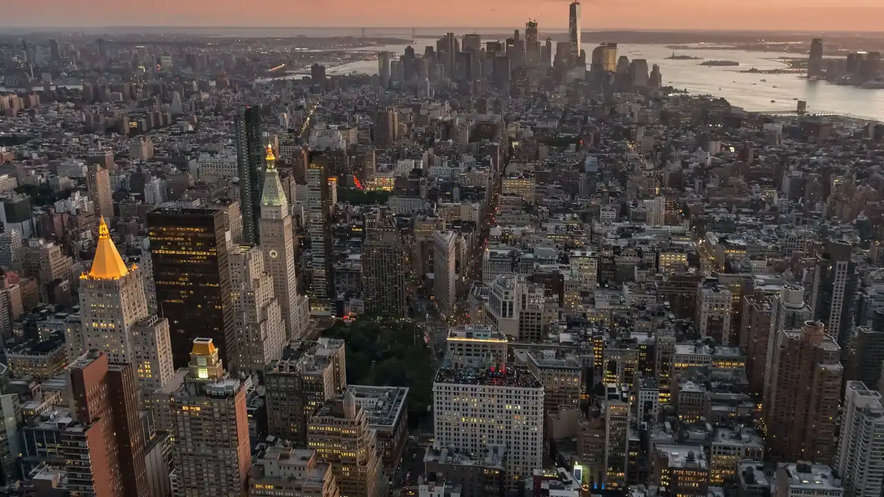 Vista panoramica notturna di New York